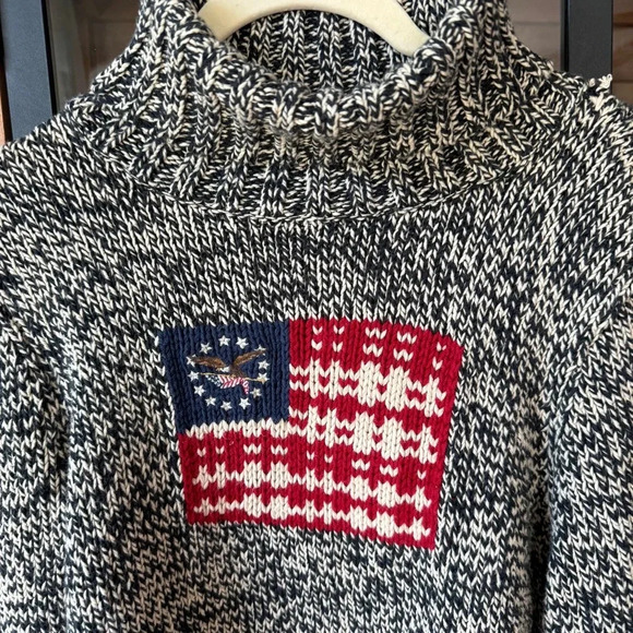 Vintage American Flag sweater chunky knit turtleneck USA jumper Ralph lauren - Picture 3 of 5